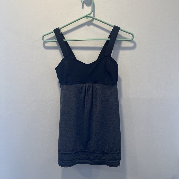 Lululemon Run Back On Track Tank Top Sz 4 Gray Black Drawstring *no Bra Cups - Picture 4 of 5